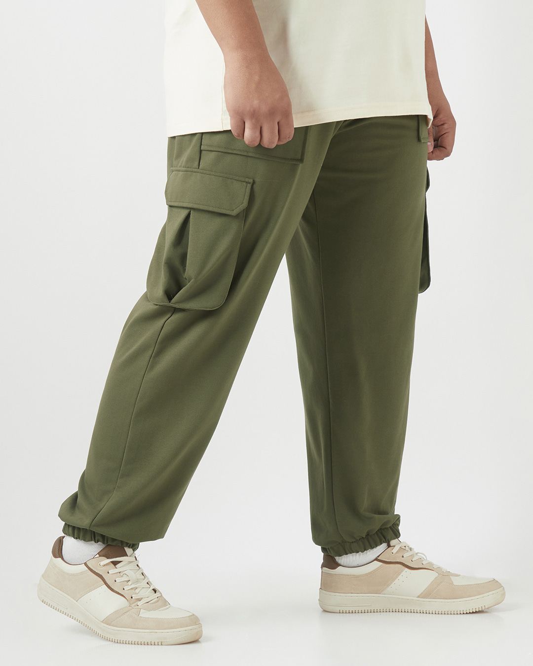 Shop Men's Winter Moss Green Oversized Plus Size Cargo Joggers-Back