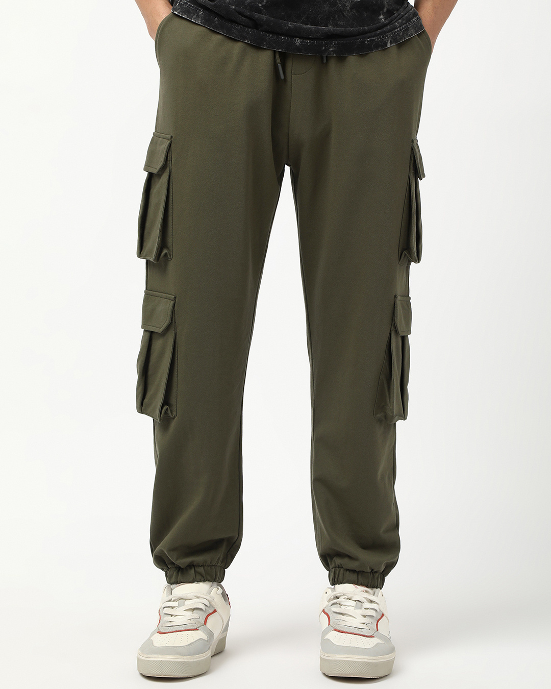 Shop Men's Winter Moss Green Super Loose Fit Cargo Joggers-Back