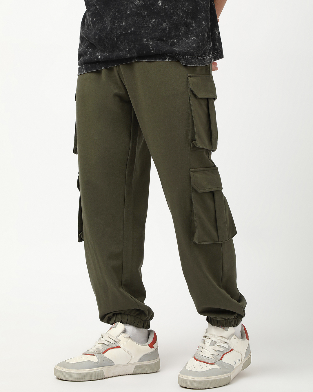 Shop Men's Winter Moss Green Super Loose Fit Cargo Joggers-Back
