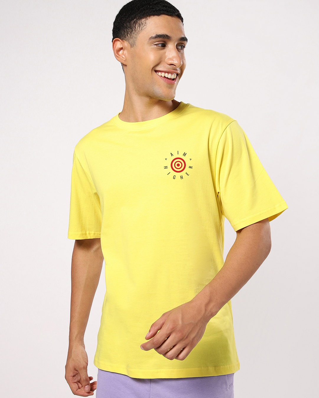 Shop Men's Yellow Aim Higher 2.0 Typography Oversized Fit T-shirt-Back
