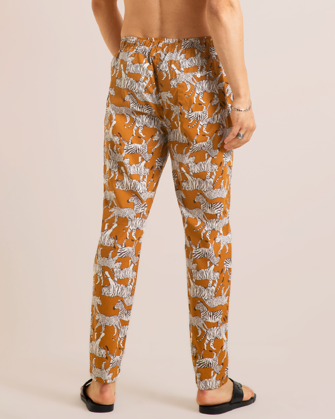 Shop Men's Yellow All Over Animals Printed Slim Fit Pyjamas-Back