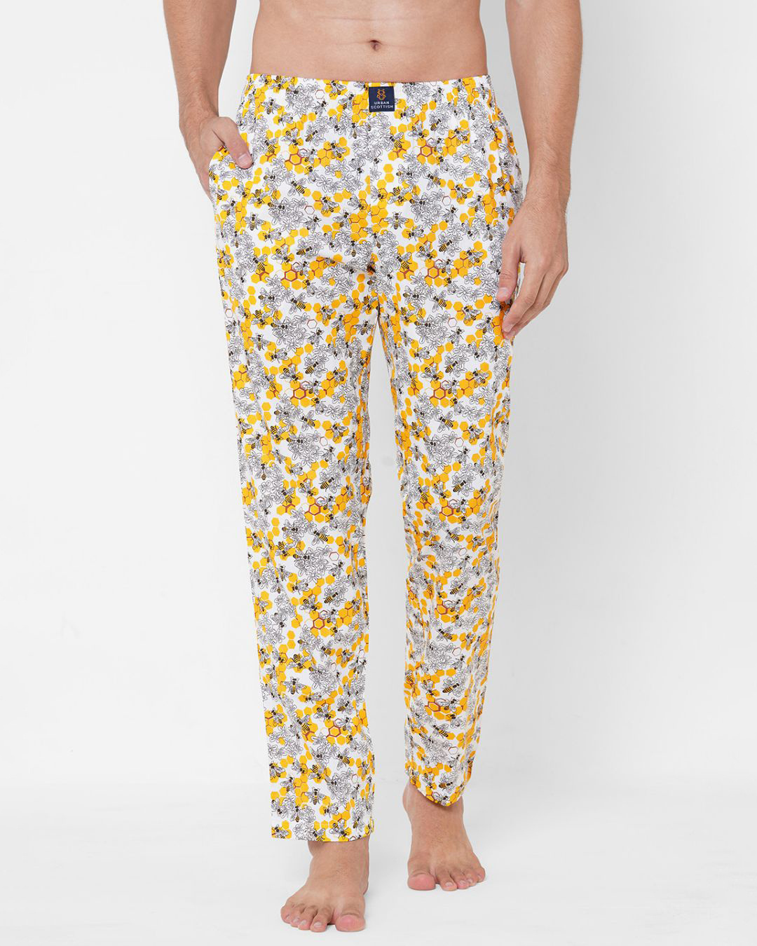 Buy Men's Yellow All Over Honey Bee Printed Cotton Lounge Pants Online ...
