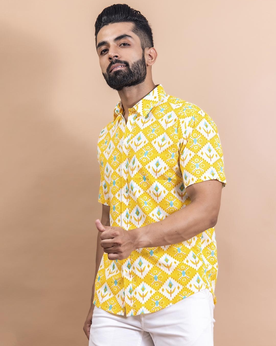 Shop Men's Yellow All Over Jaipuri Printed Shirt-Back