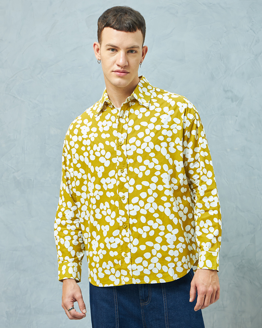 Shop Men's Yellow All Over Printed Oversized Shirt-Back