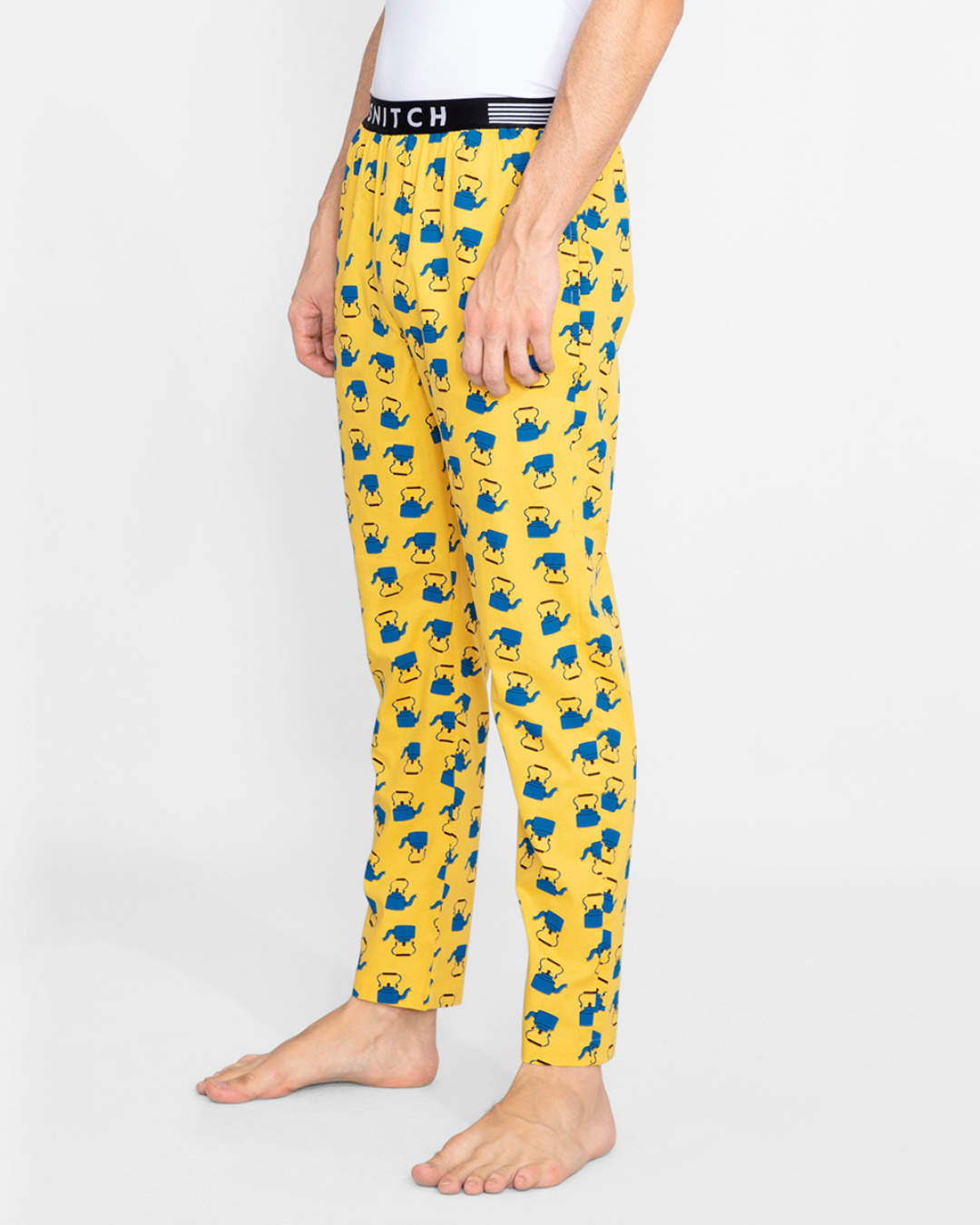 Shop Men's Yellow All Over Tea Kettles Printed Cotton Pyjamas-Back