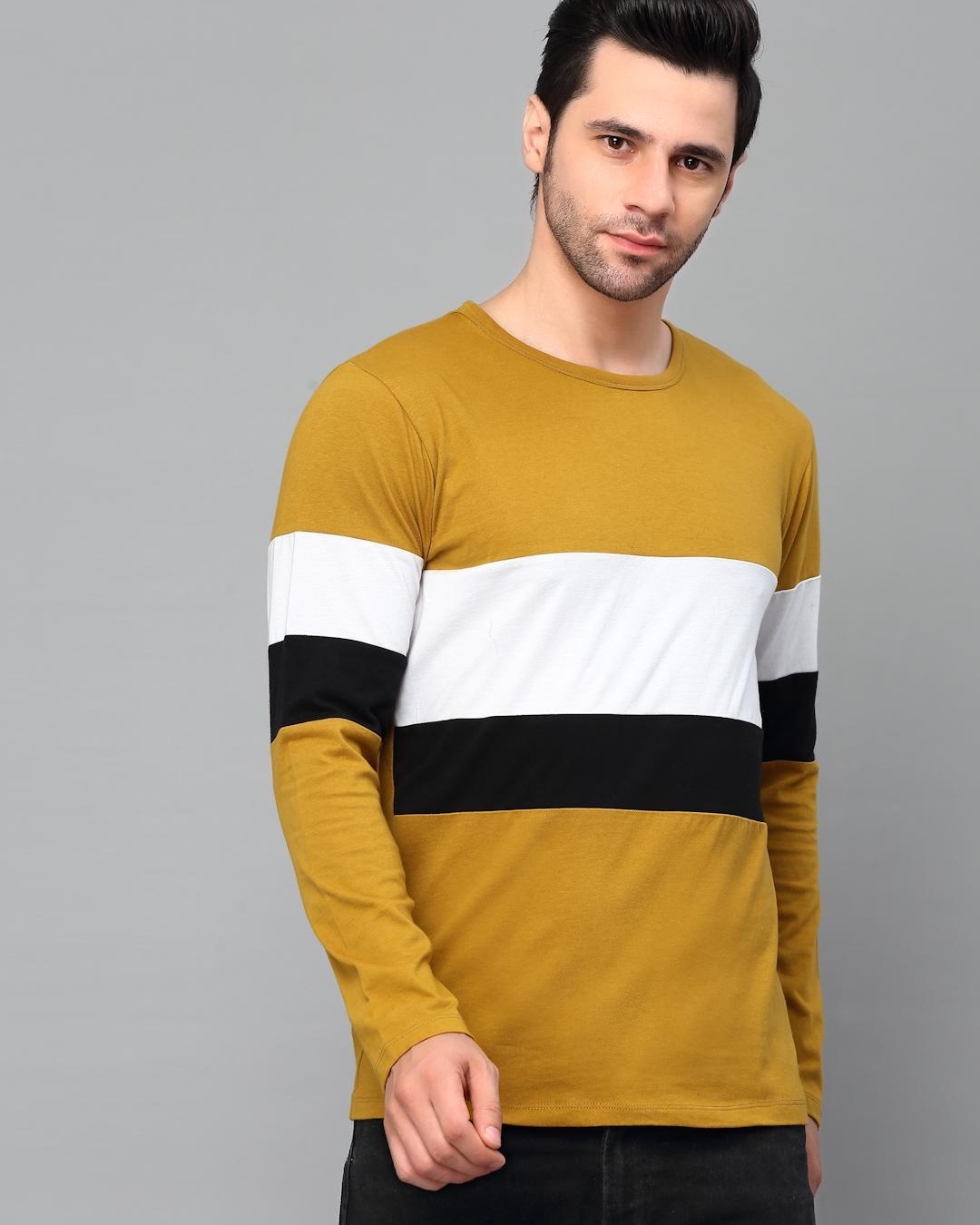 Buy Men's Yellow and White Color Block Slim Fit Tshirt Online at Bewakoof