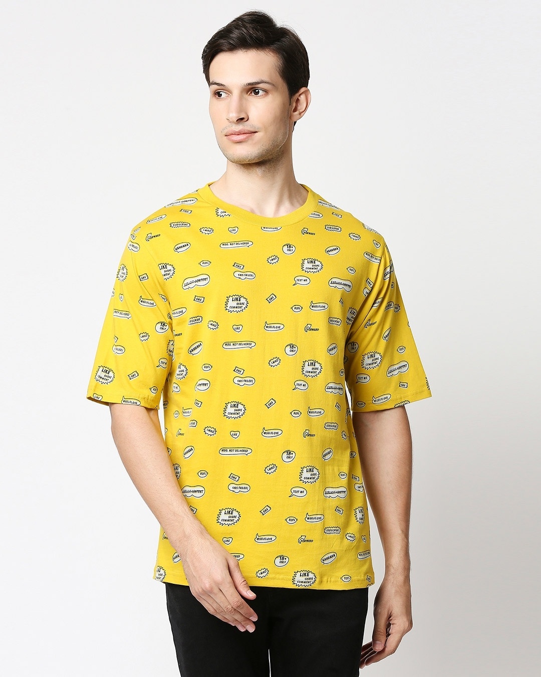 Shop Men's Yellow AOP Oversized T-shirt-Back
