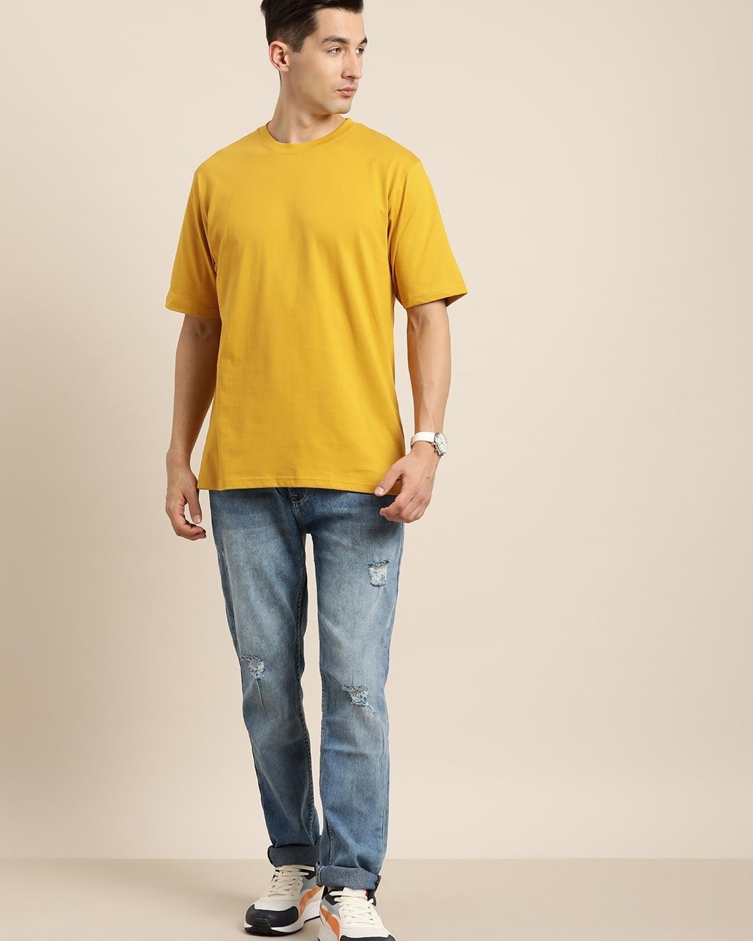 Shop Men's Yellow Back Typography Oversized T-shirt-Back