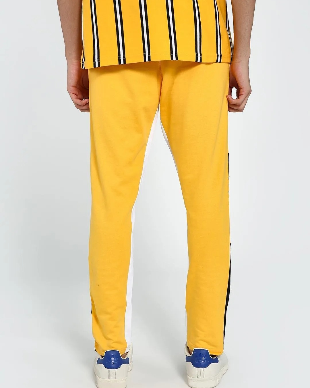 Shop Men's Yellow & Black Color Block Track Pants-Back
