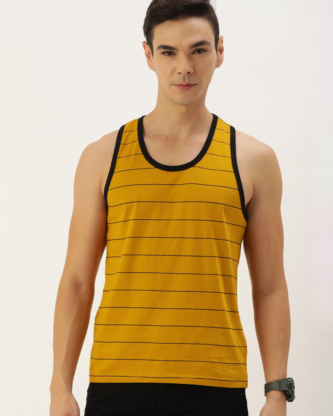 Buy Men's Yellow & Black Colourblocked Tank Top Online at Bewakoof