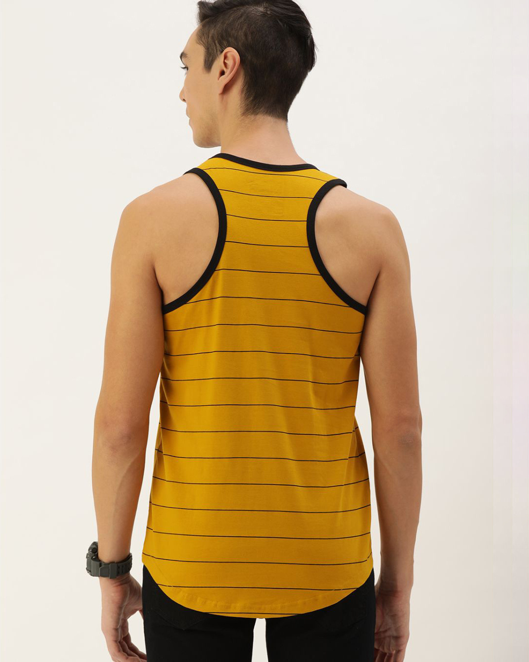 Shop Men's Yellow & Black Colourblocked Tank Top-Back