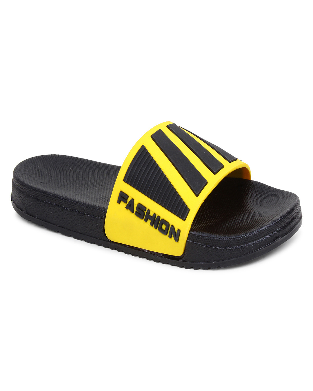 Shop Men's Yellow & Black Striped Lightweight Sliders-Back
