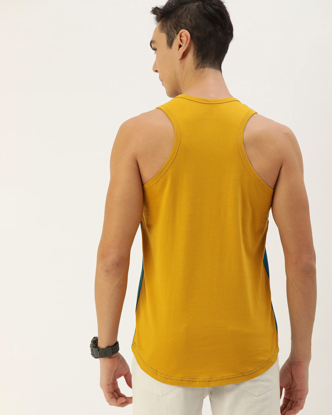 Shop Men's Yellow & Blue Colourblocked Tank Top-Back