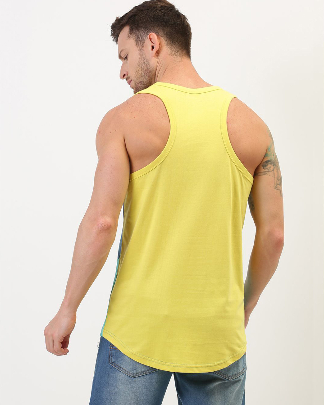 Shop Men's Yellow & Blue Color Block Vest-Back