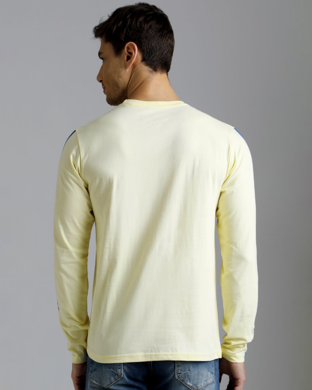 Shop Men's Yellow & Blue Typography Slim Fit T-shirt-Back