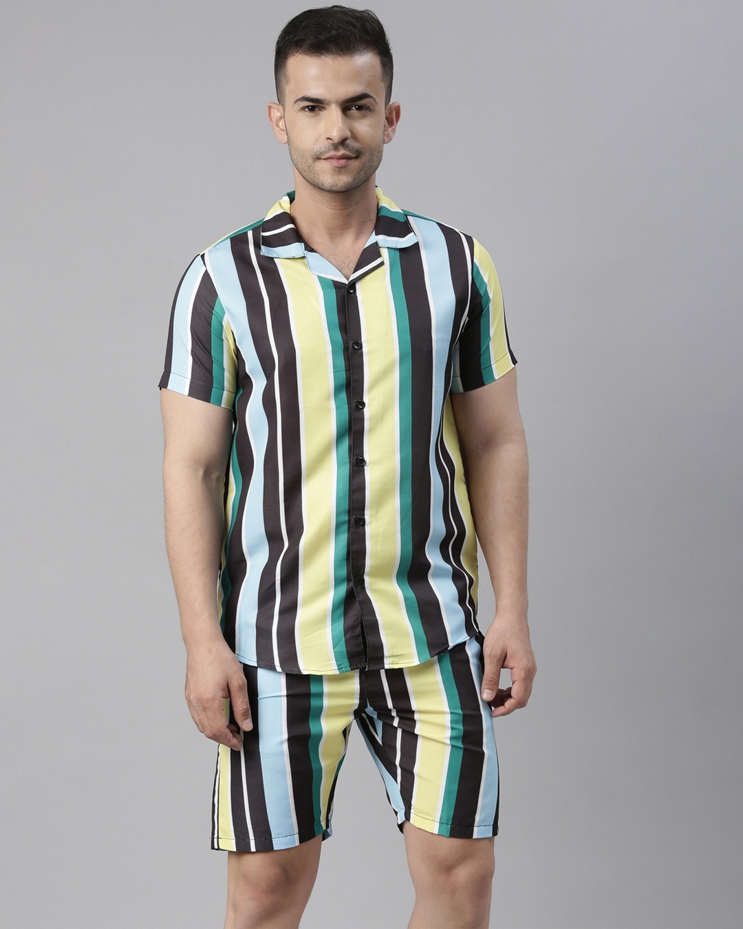 Buy Men's Yellow & Blue Striped Co-ord Set Online in India at Bewakoof