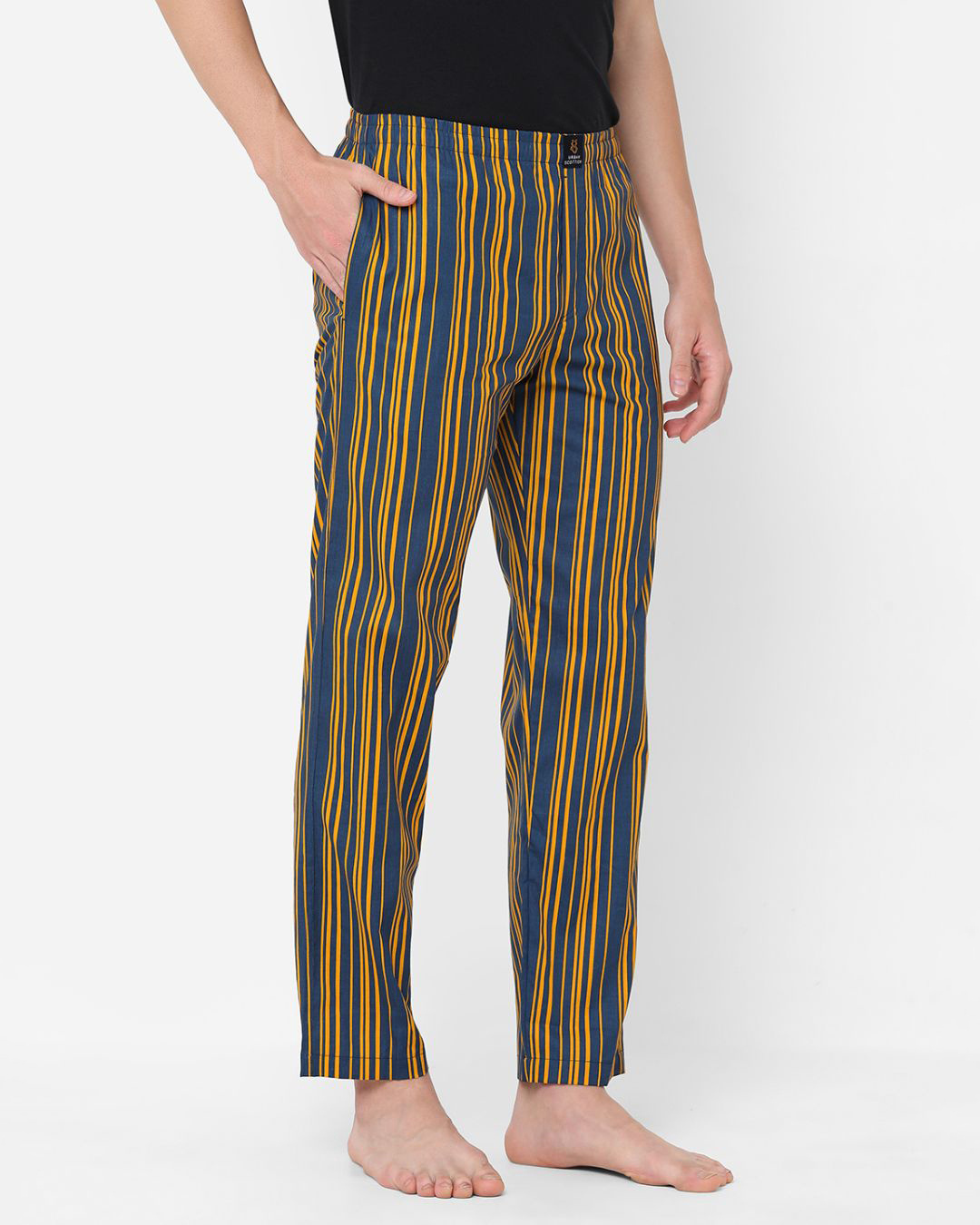 Shop Men's Yellow & Blue Striped Cotton Lounge Pants-Back