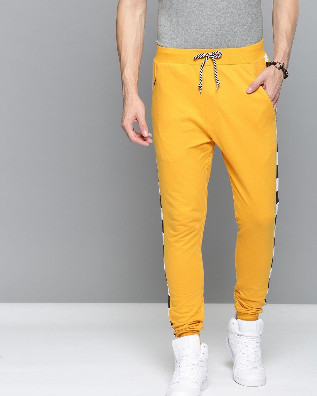 Buy Men's Yellow Checked Joggers for Men Yellow Online at Bewakoof
