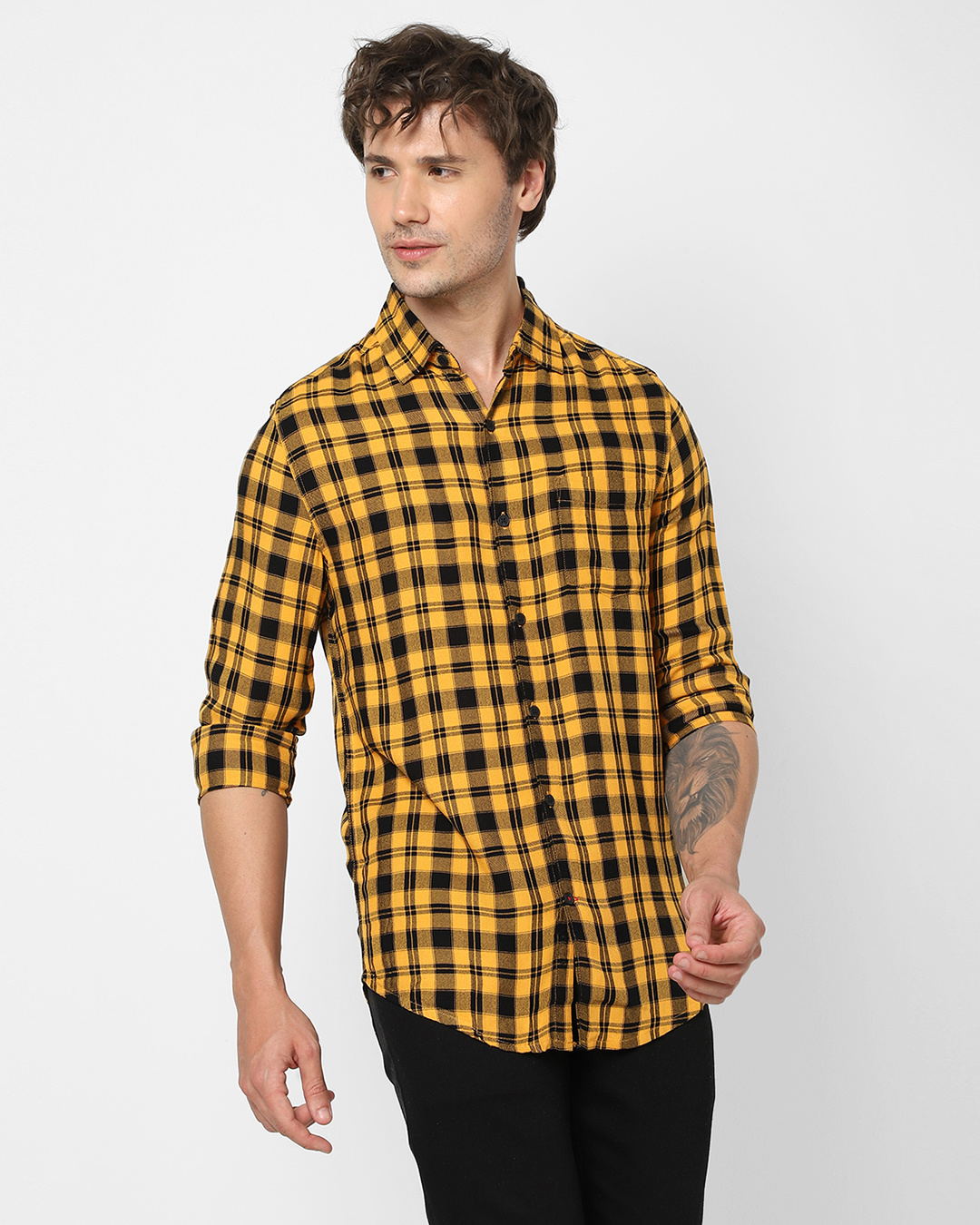 Shop Men's Yellow Checked Shirt-Back