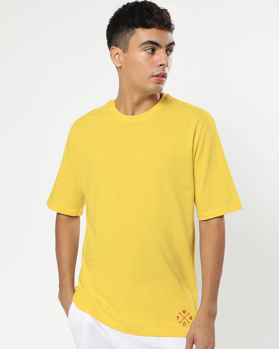 Shop Men's Yellow Chibi Iron Graphic Printed Oversized Fit T-shirt-Back