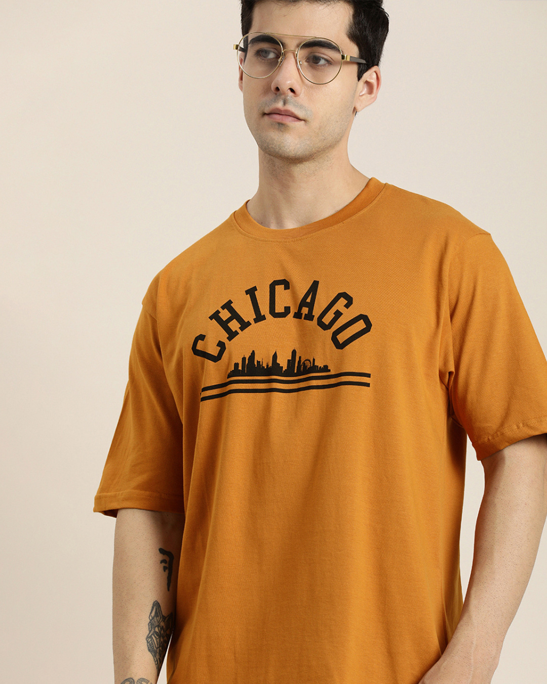 Shop Men's Yellow Chicago Typography Oversized T-shirt-Back