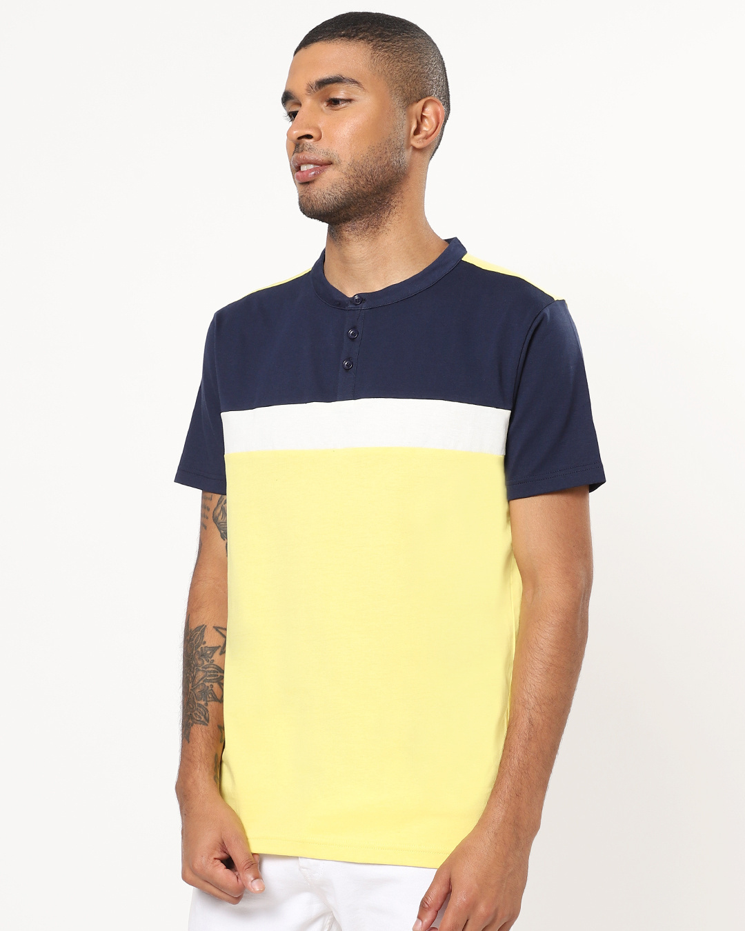 Shop Men's Yellow Color Block Henley T-shirt-Back