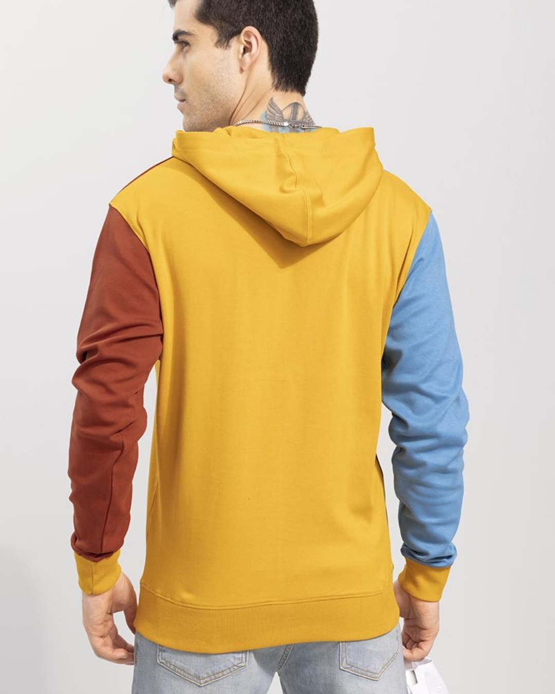 Shop Men's Yellow Color Block Hoodie-Back