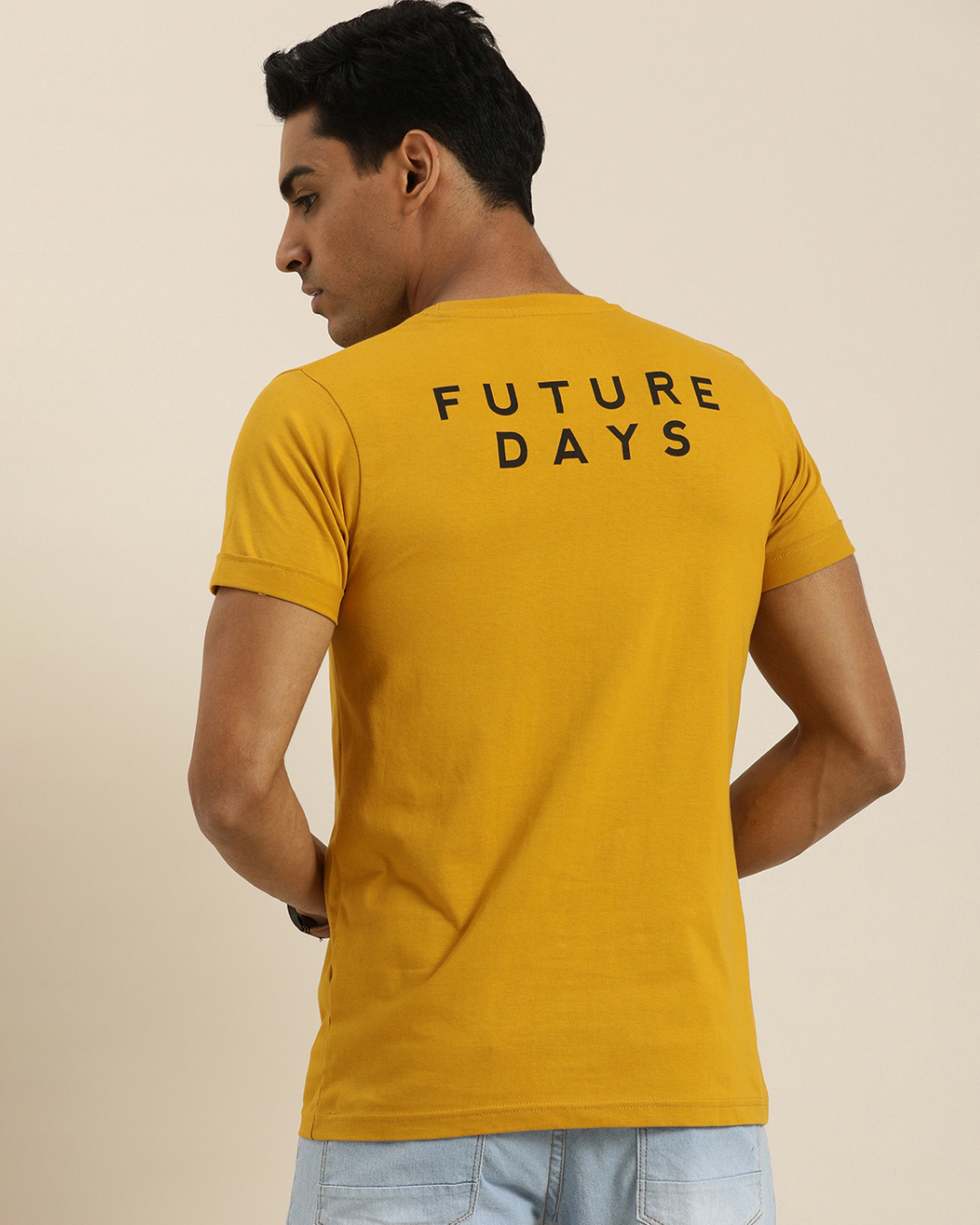 Shop Men's Yellow Color Block T-shirt-Back