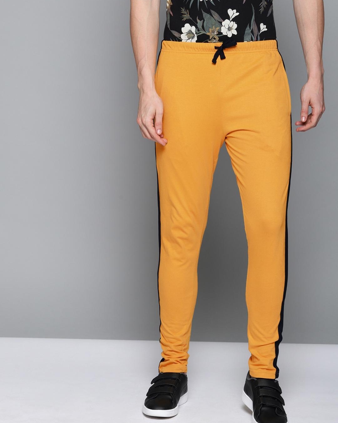 Shop Men's Yellow Color Block Track Pants-Back