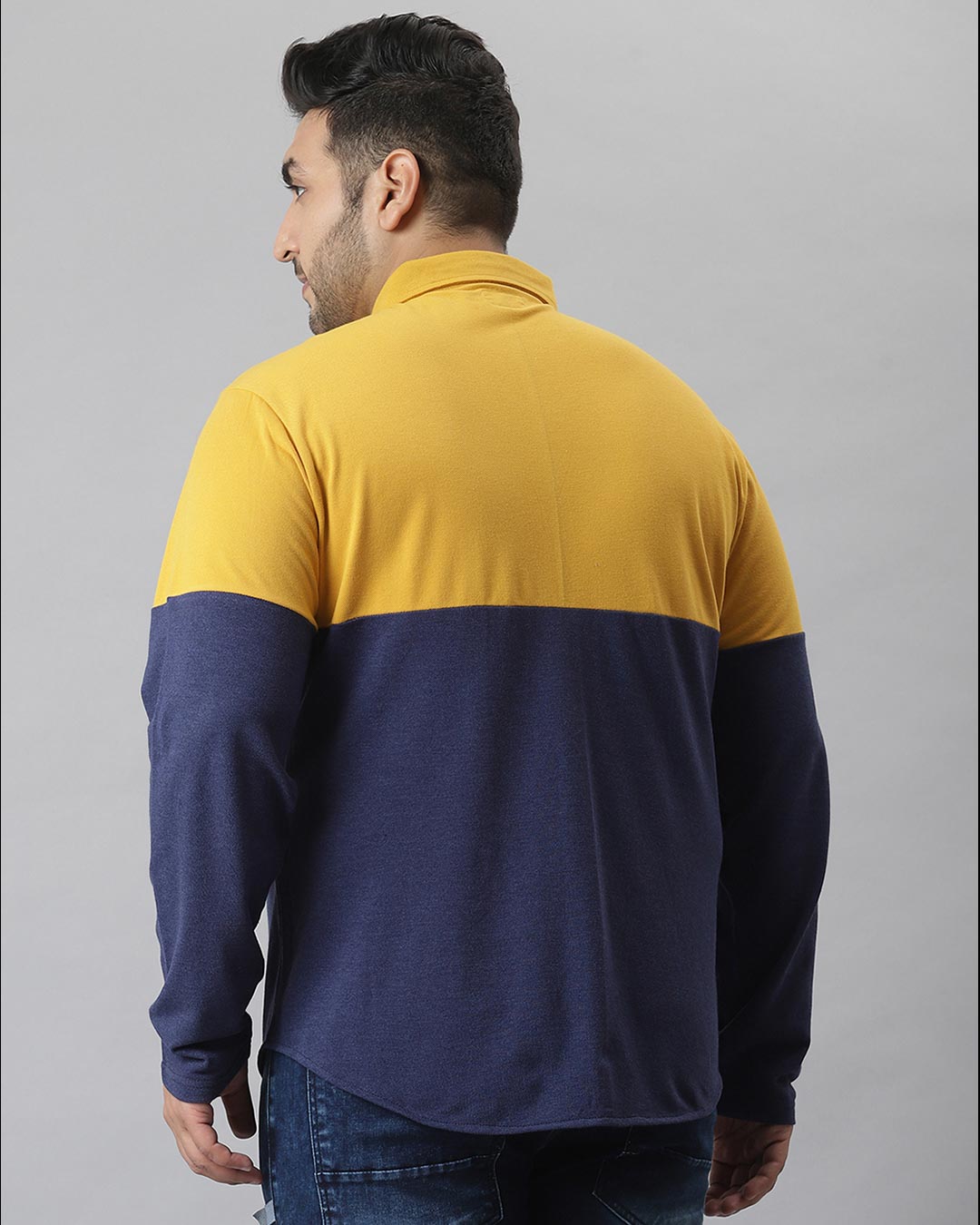 Shop Men's Yellow Colorblocked Stylish Full Sleeve Casual Shirt-Back