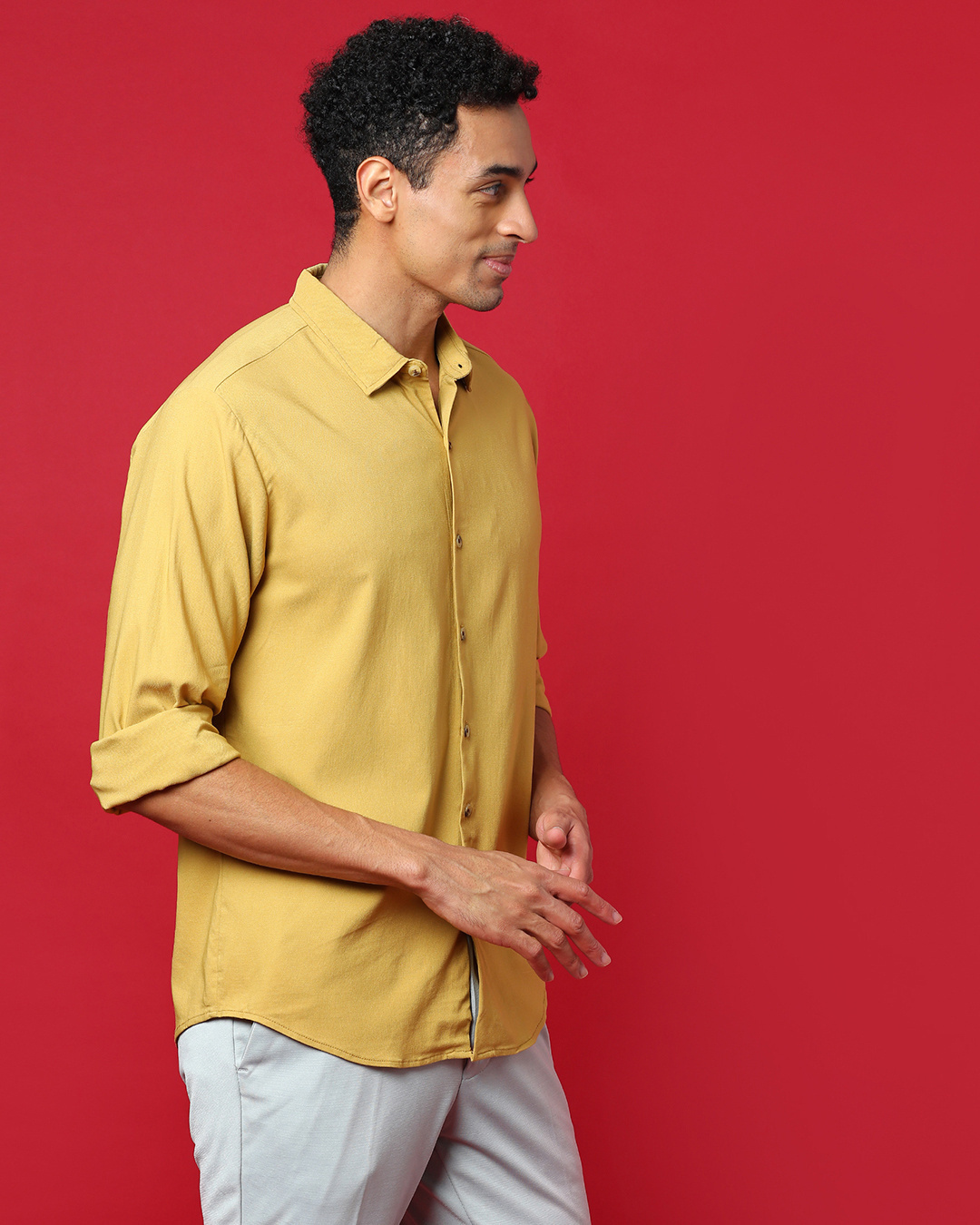 Shop Men's Yellow Cotton Shirt-Back