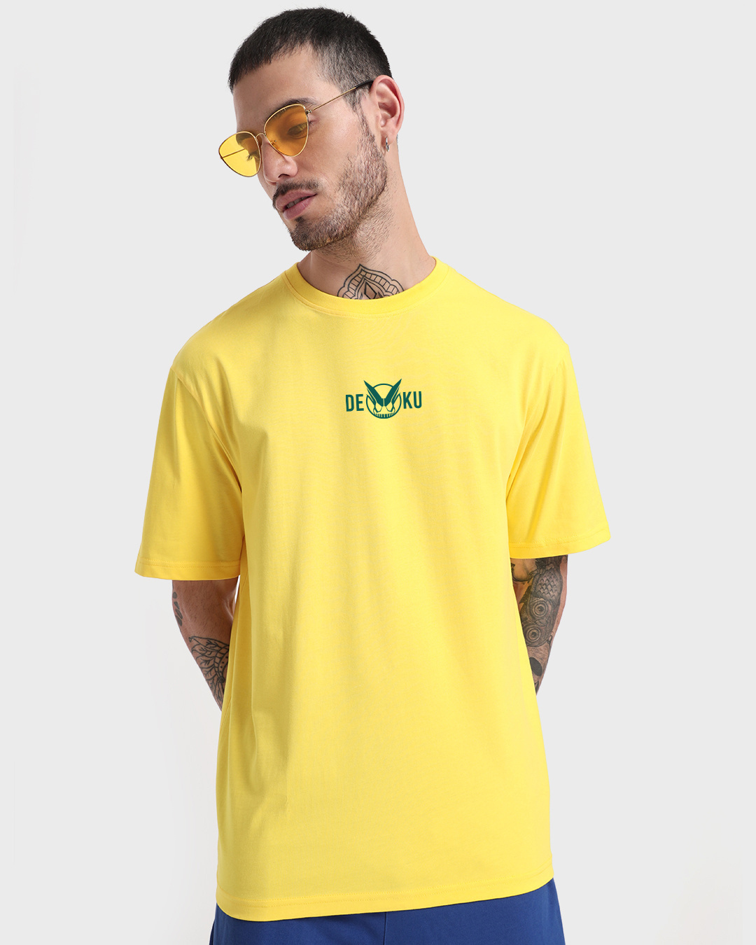 Shop Men's Yellow Deku Graphic Printed Oversized T-shirt-Back