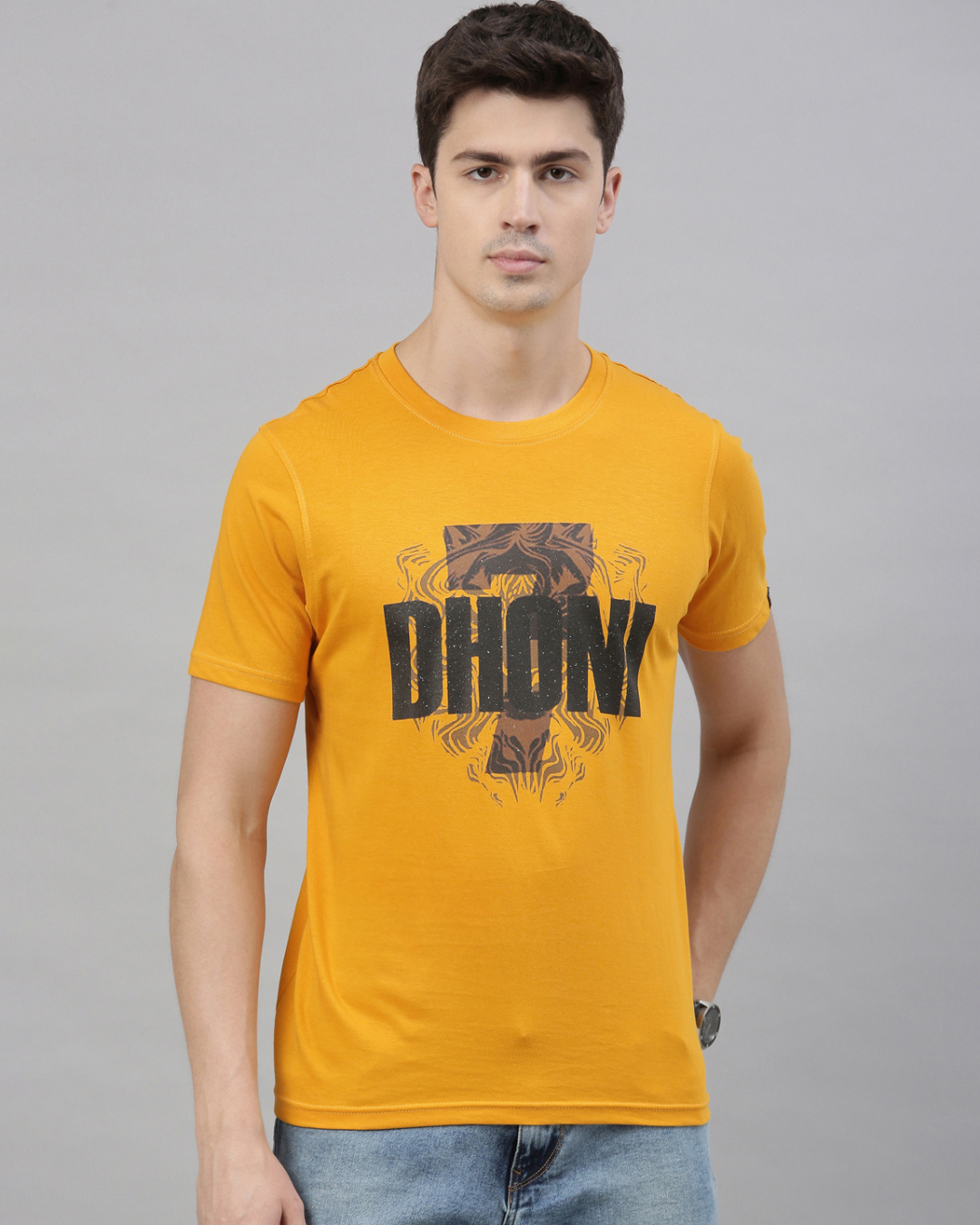 Buy Men's Yellow Dhoni Typography T-shirt for Men Yellow Online at Bewakoof