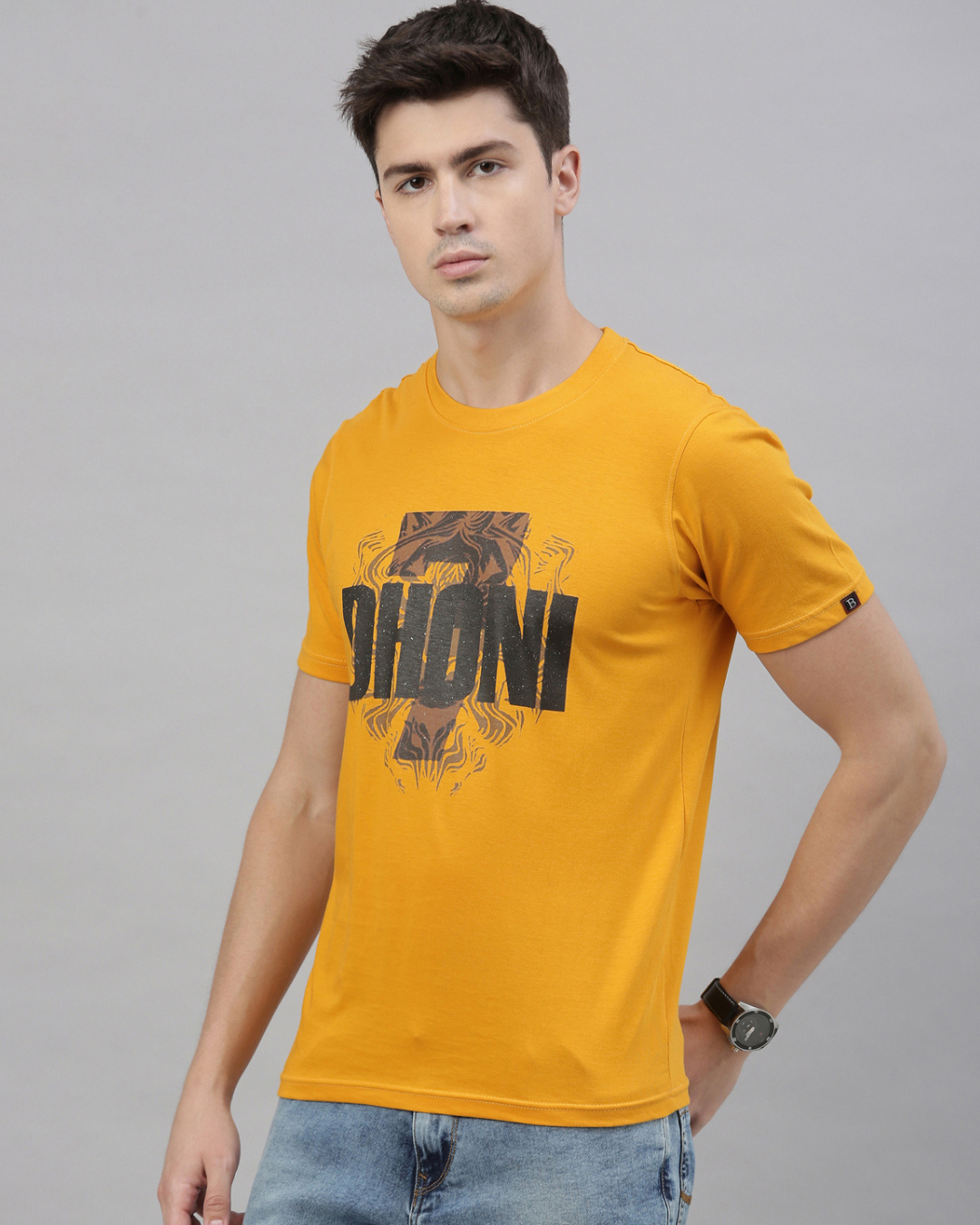 Buy Men's Yellow Dhoni Typography T-shirt for Men Yellow Online at Bewakoof