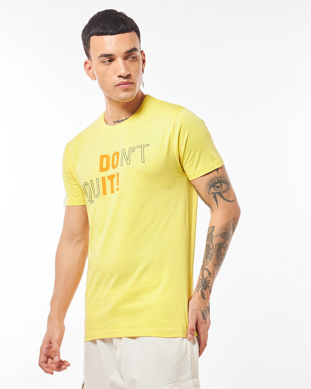 Shop Men's Yellow Dont Quit Typography T-shirt-Back