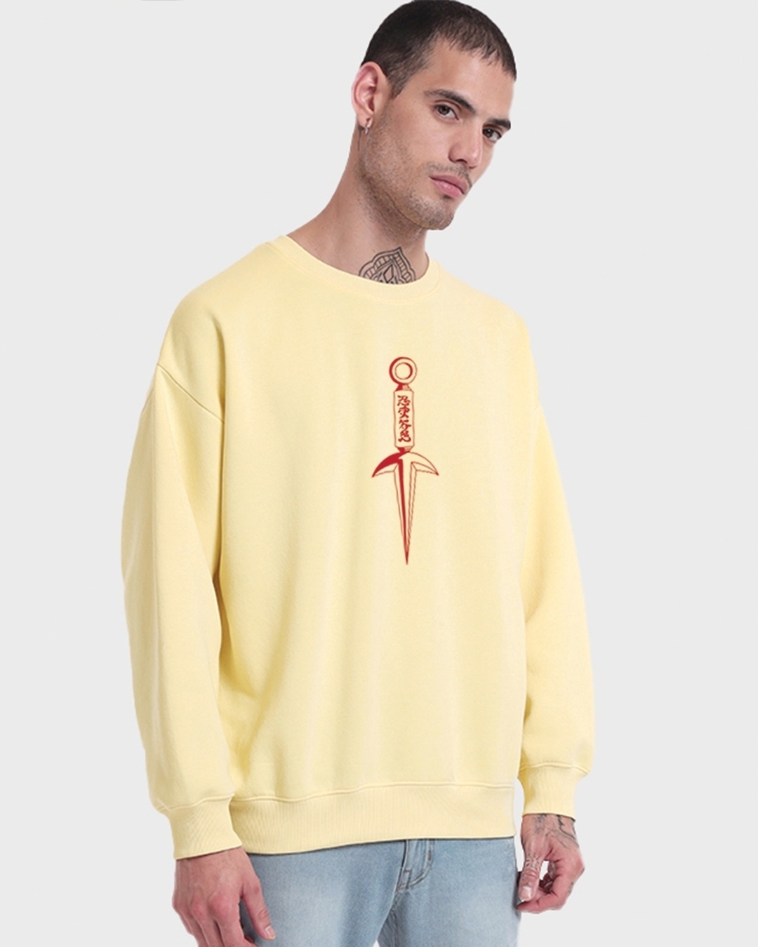 Shop Men's Yellow Flash (Naruto) Graphic Printed Oversized Sweatshirt-Back