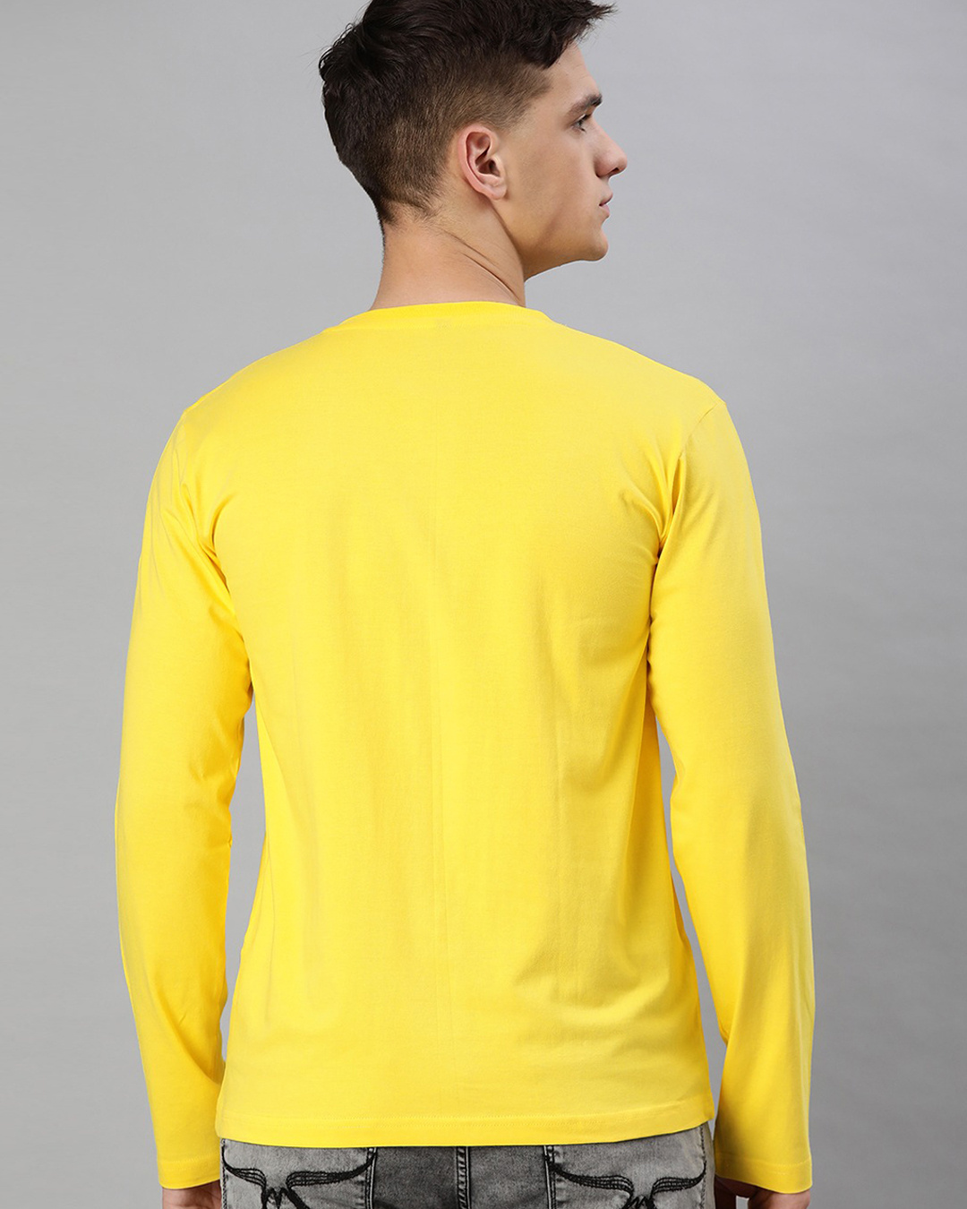 Shop Men's Yellow Full Sleeve V Neck T-shirt-Back