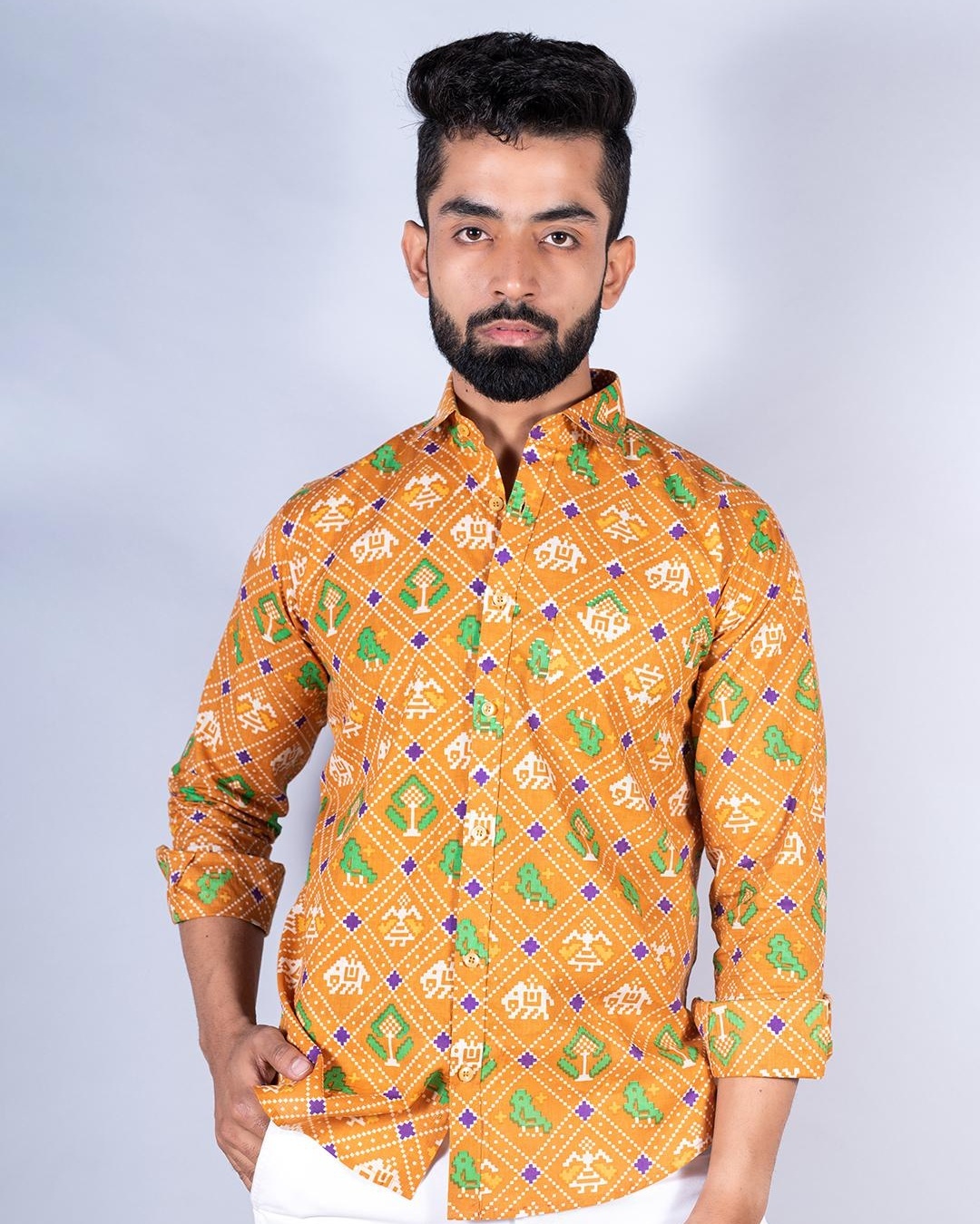 Buy Men's Yellow Geometric Printed Relaxed Fit Shirt for Men Yellow ...
