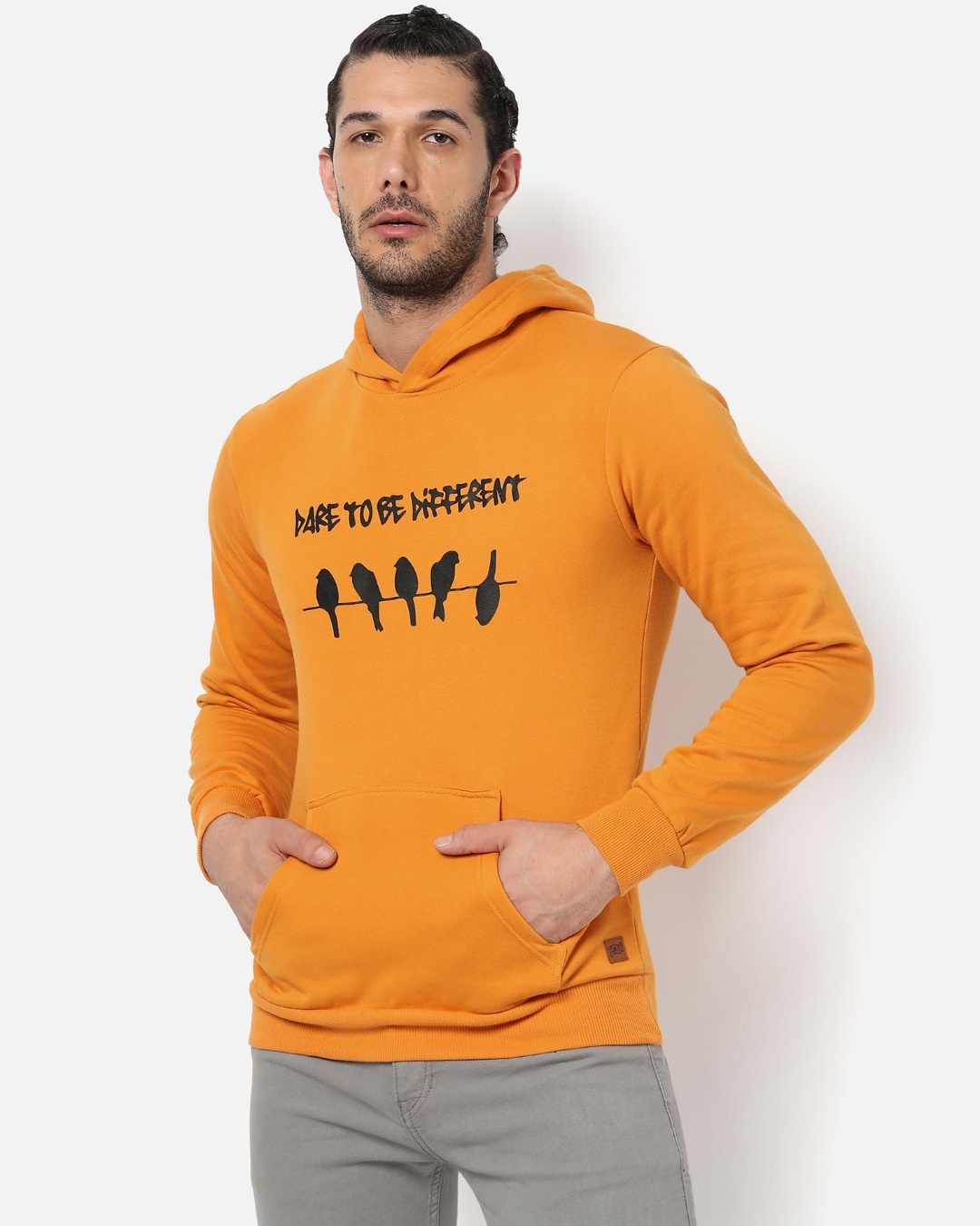 Buy Men's Yellow Graphic Printed Hooded Sweatshirt Online at Bewakoof