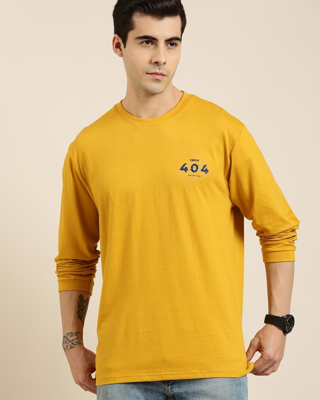 Shop Men's Yellow Graphic Printed Oversized T-shirt-Back