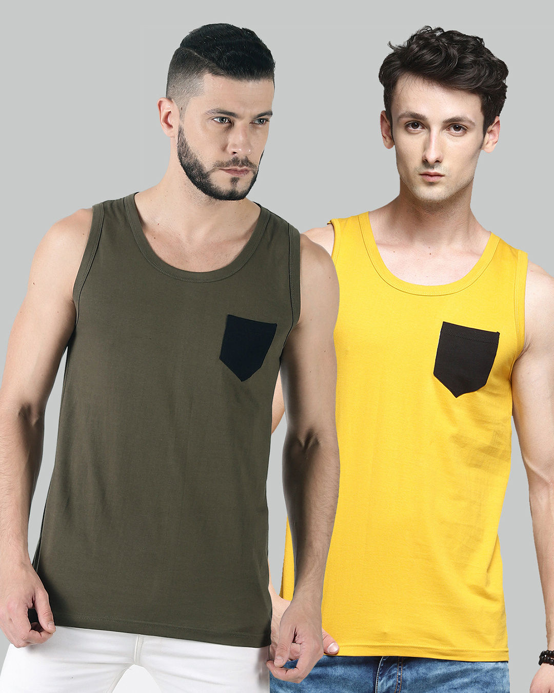 Buy Pack of 2 Men's Yellow & Green Color Block Vest for Men Yellow ...