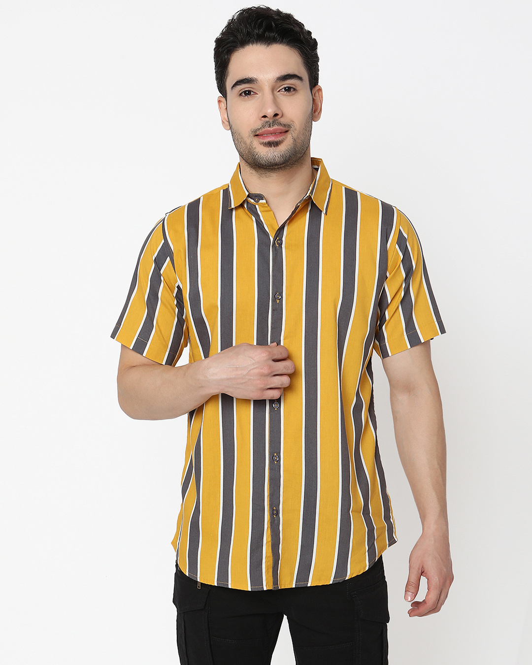 Buy Men's Yellow & Grey Striped Shirt Online at Bewakoof