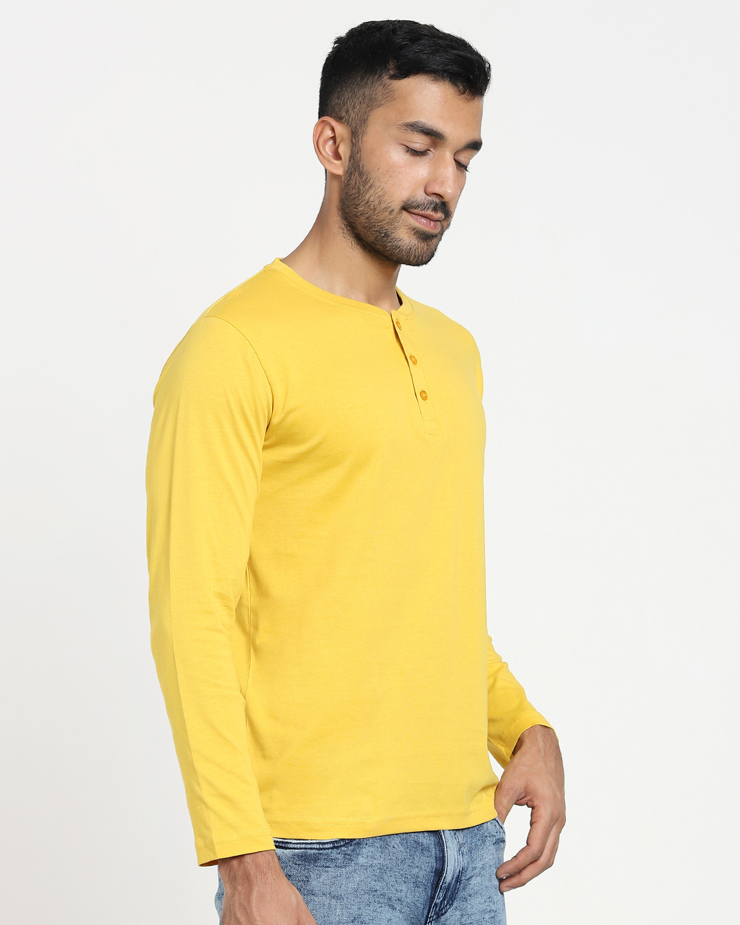 Shop Men's Yellow Henley Plus Size T-shirt-Back