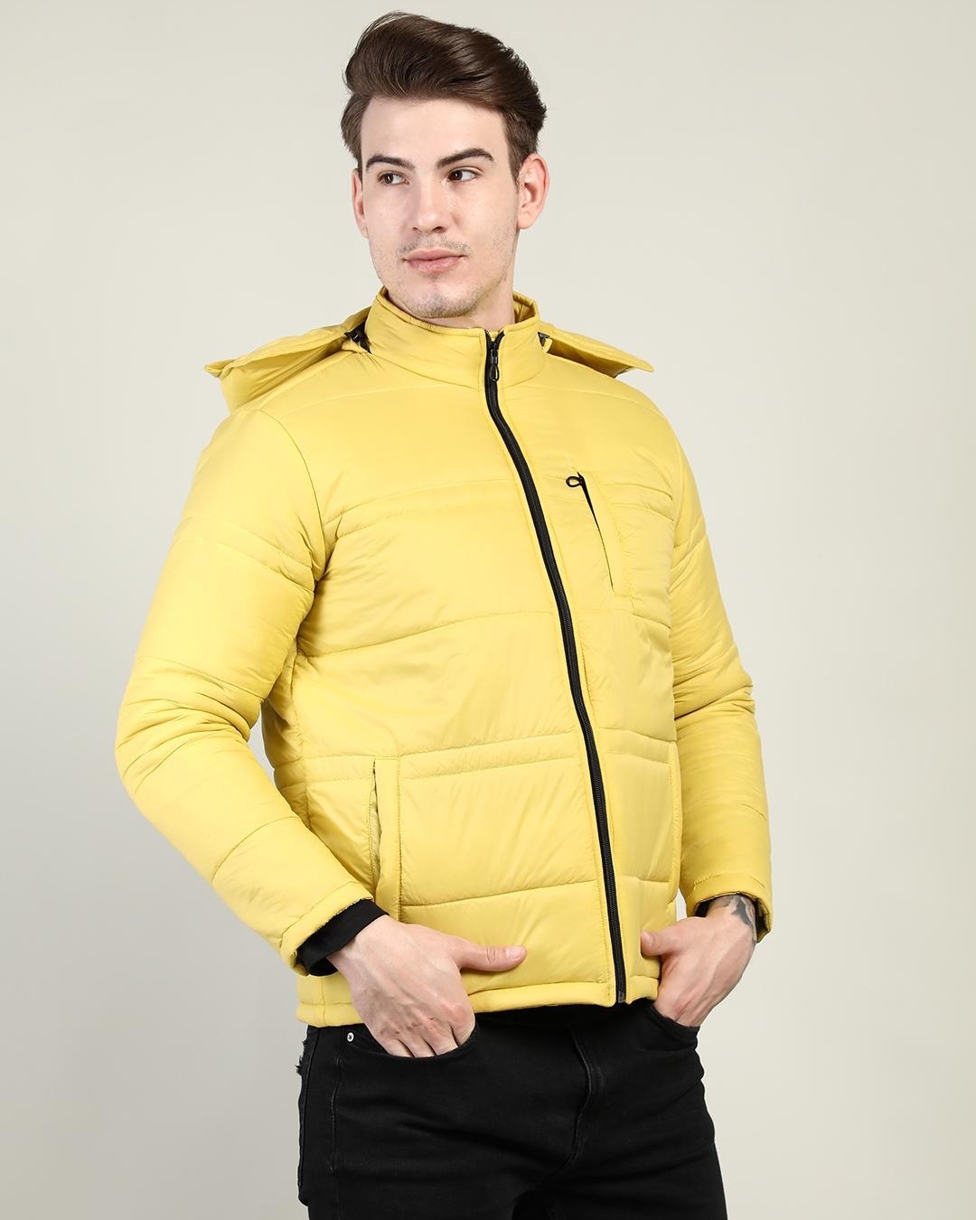 Buy Men's Yellow Hooded Puffer Jacket Online at Bewakoof