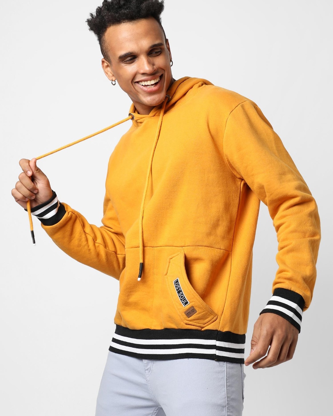 Shop Men's Yellow Hooded Sweatshirt-Back