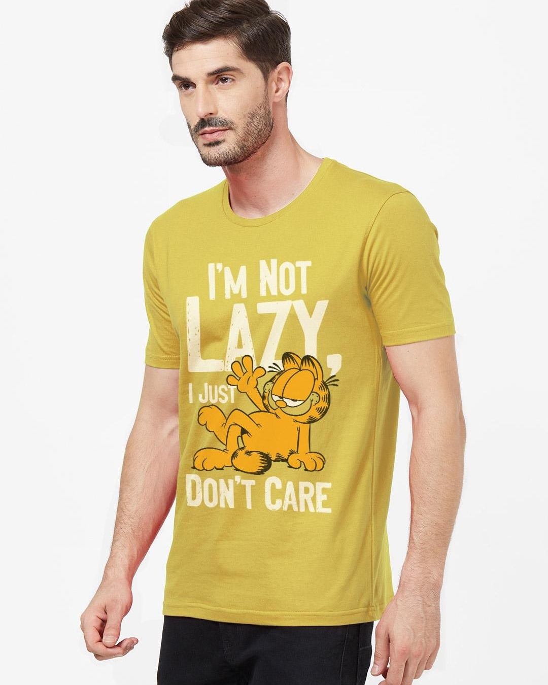 Shop Men's Yellow I'm Not Lazy Graphic Printed T-shirt-Back