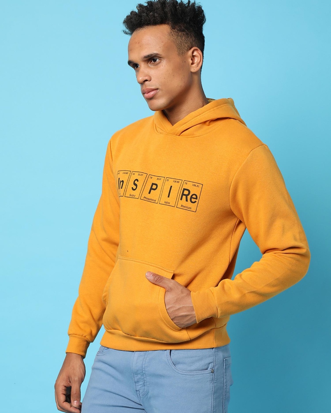 Shop Men's Yellow Inspire Typography Hooded Sweatshirt-Back