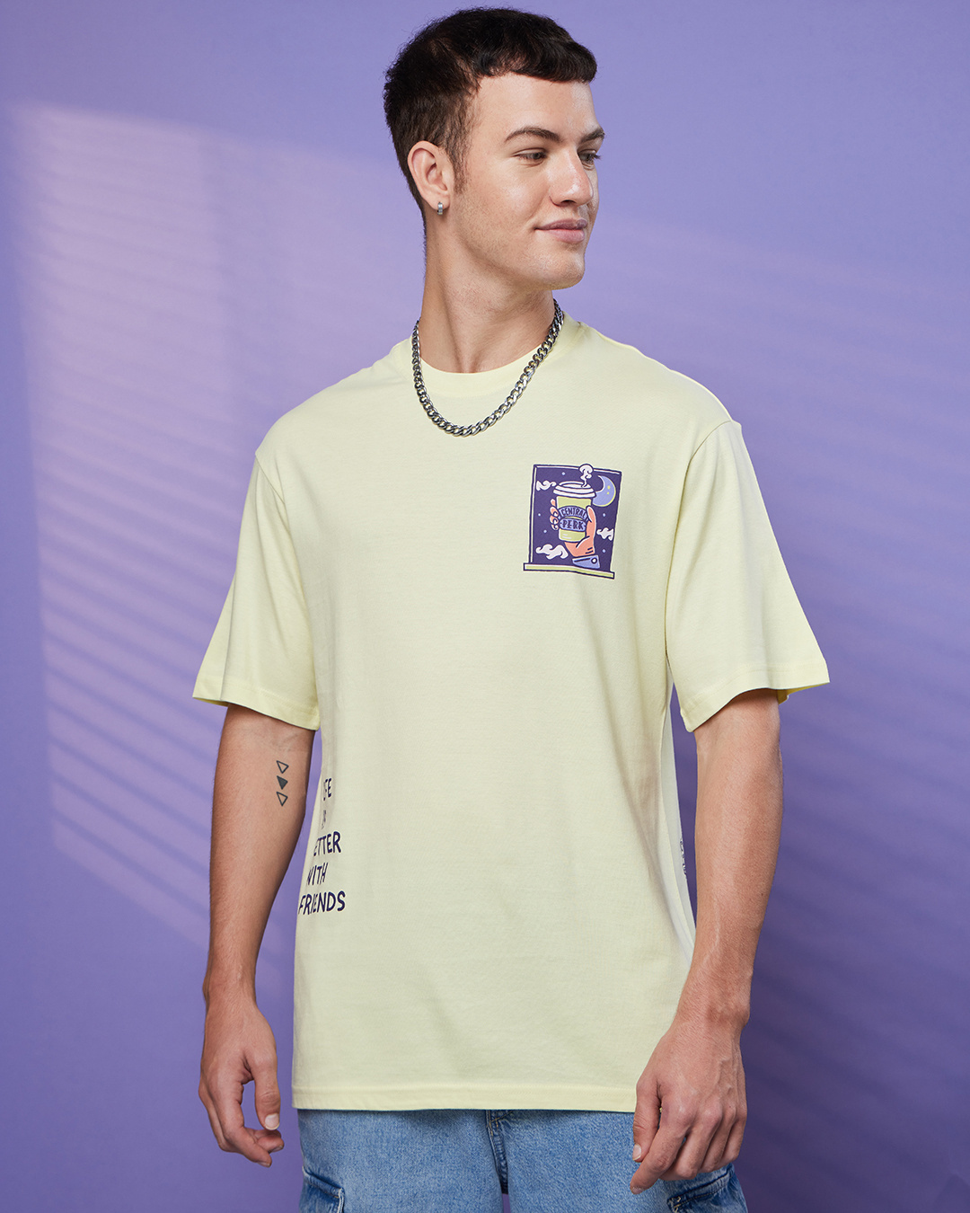 Shop Men's Yellow Life is Better All Over Printed Oversized T-shirt-Back