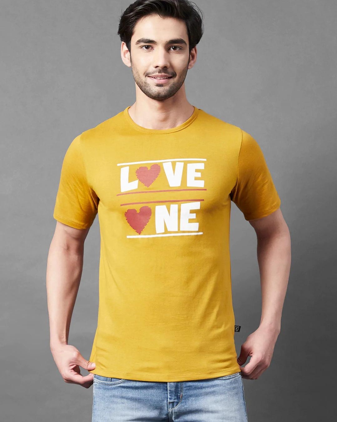 Buy Men's Yellow Love One Typography Slim Fit Tshirt Online at Bewakoof