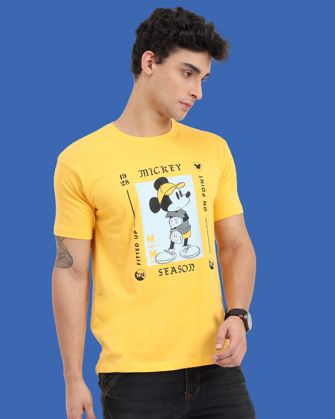 Shop Men's Yellow Mickey Mouse Graphic Printed T-shirt-Back